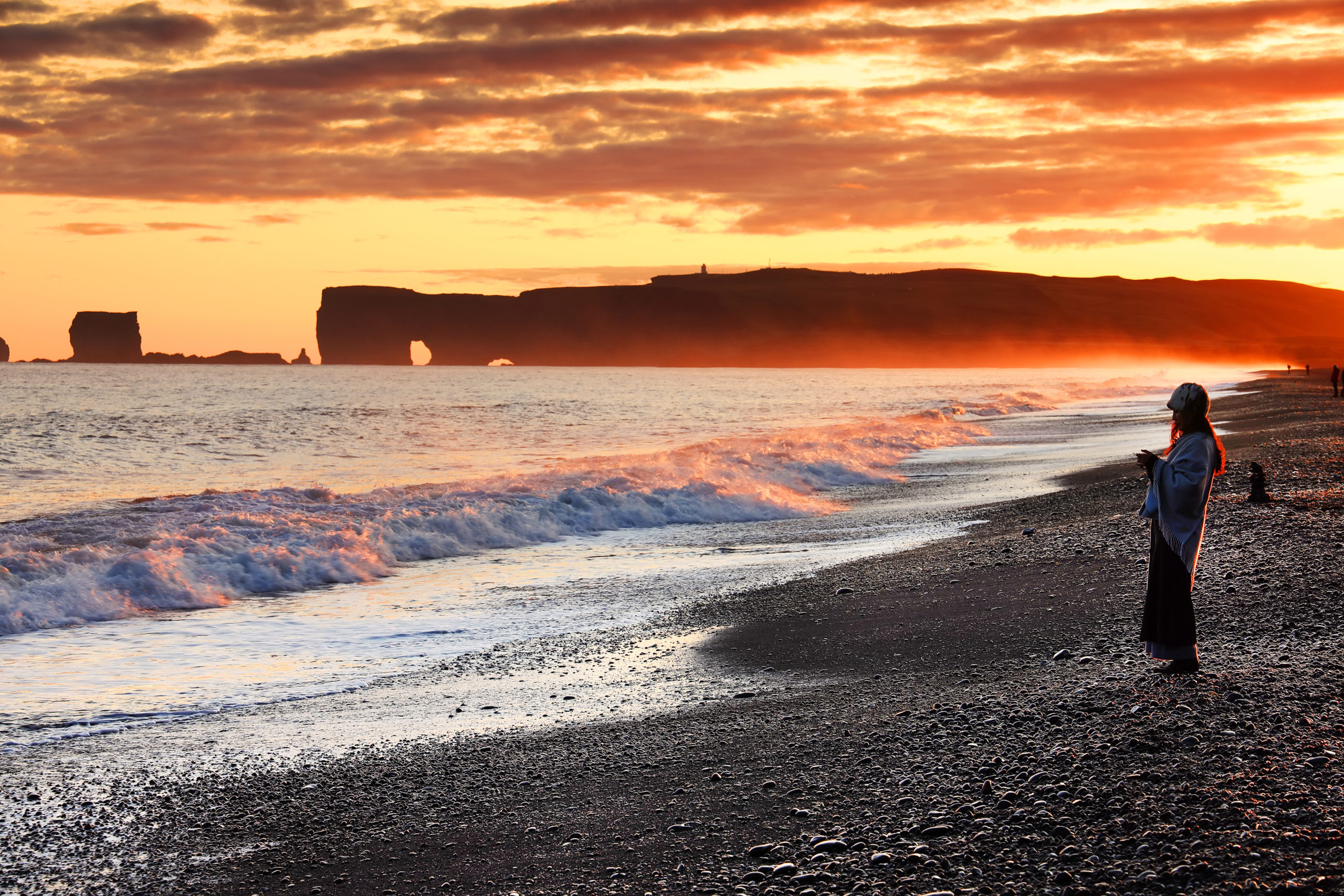 black sand beach sunset